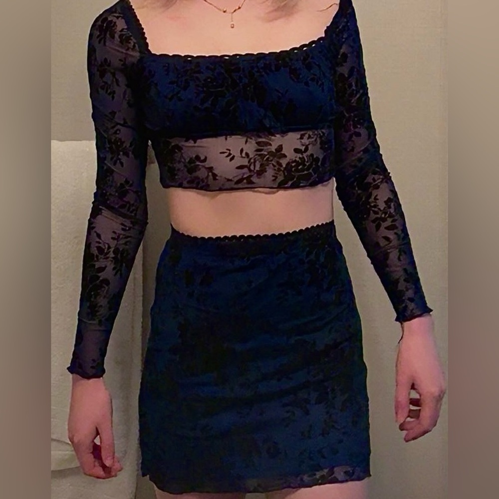 Black Velvet Floral Two-Piece